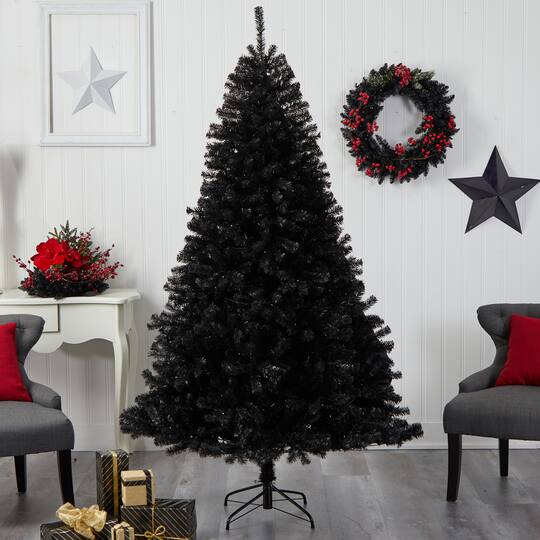 7ft. Pre-Lit Black Artificial Christmas Tree, Clear LED Lights